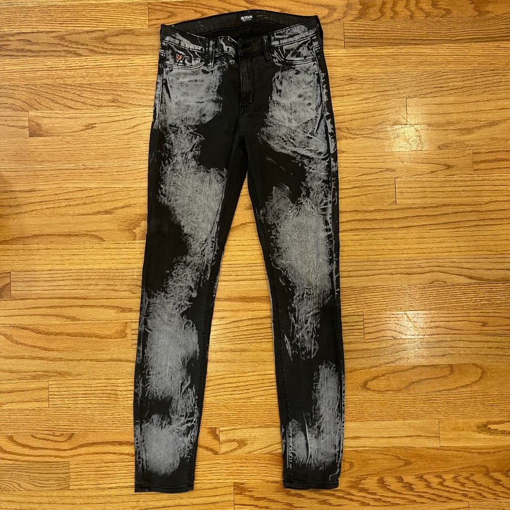 Hudson midrise skinny tie-dye black jeans